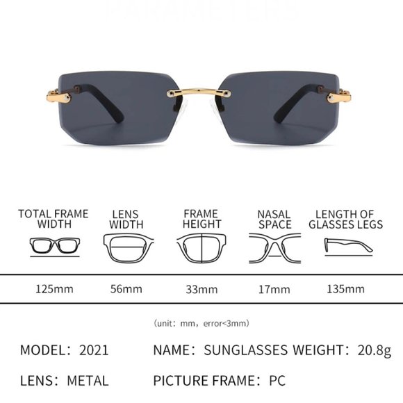 Rimless Sunglasses Rectangle Fashion Popular Women Men Shades Small Square Sun G - Picture 6 of 6